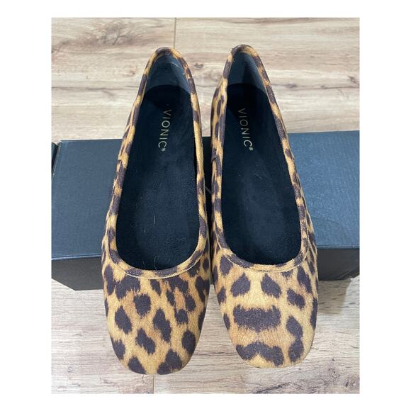 Vionic Orinda Ballet Flats Dark Brown Leopard Print Size 6 Narrow NIB Square Toe - Picture 5 of 13